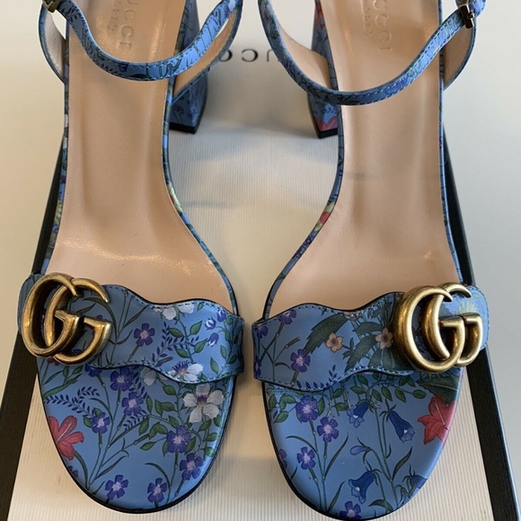 Gucci Shoes - Rare Gucci Blue Marmont Apollo Floral Sandals